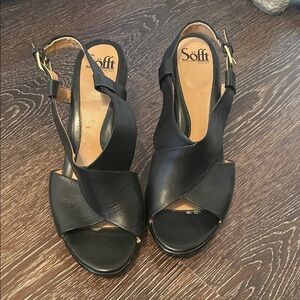 Sofft Black Leather Slingback Heels